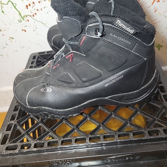 Salomon Black Avo W+ Thinsulate™ Waterproof Winter Boots Wms Sz 7 Lace Up - Picture 6 of 7